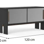Vinyl record storage cabinet with sleek design and mirrored doors, measuring 120 cm wide.