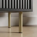 Stylish vinyl record storage cabinet with sleek gold legs and modern design