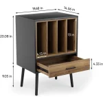 Vinyl record storage cabinet with four compartments and a drawer for organization